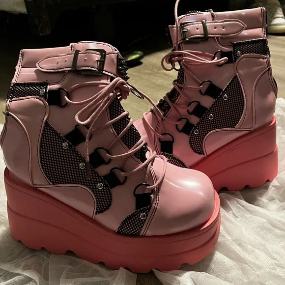 Pink and Black Punk Platform Shoes NEW Size 7 - Picture 7 of 9